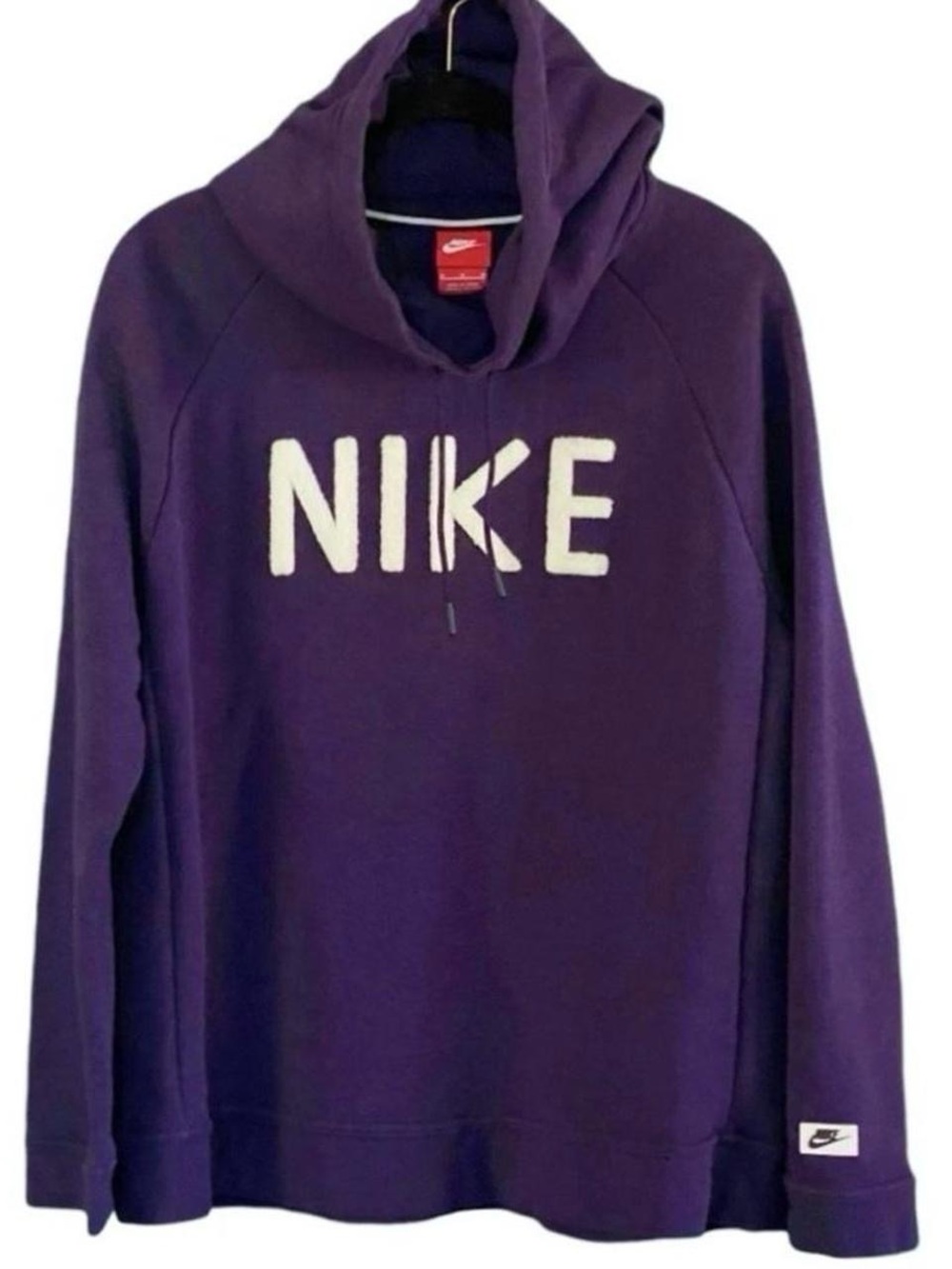 Nike Purple Fleece Cowl Neck Sweatshirt M Fuzzy Logo Athleisure Streetwear Cozy - Picture 2 of 9